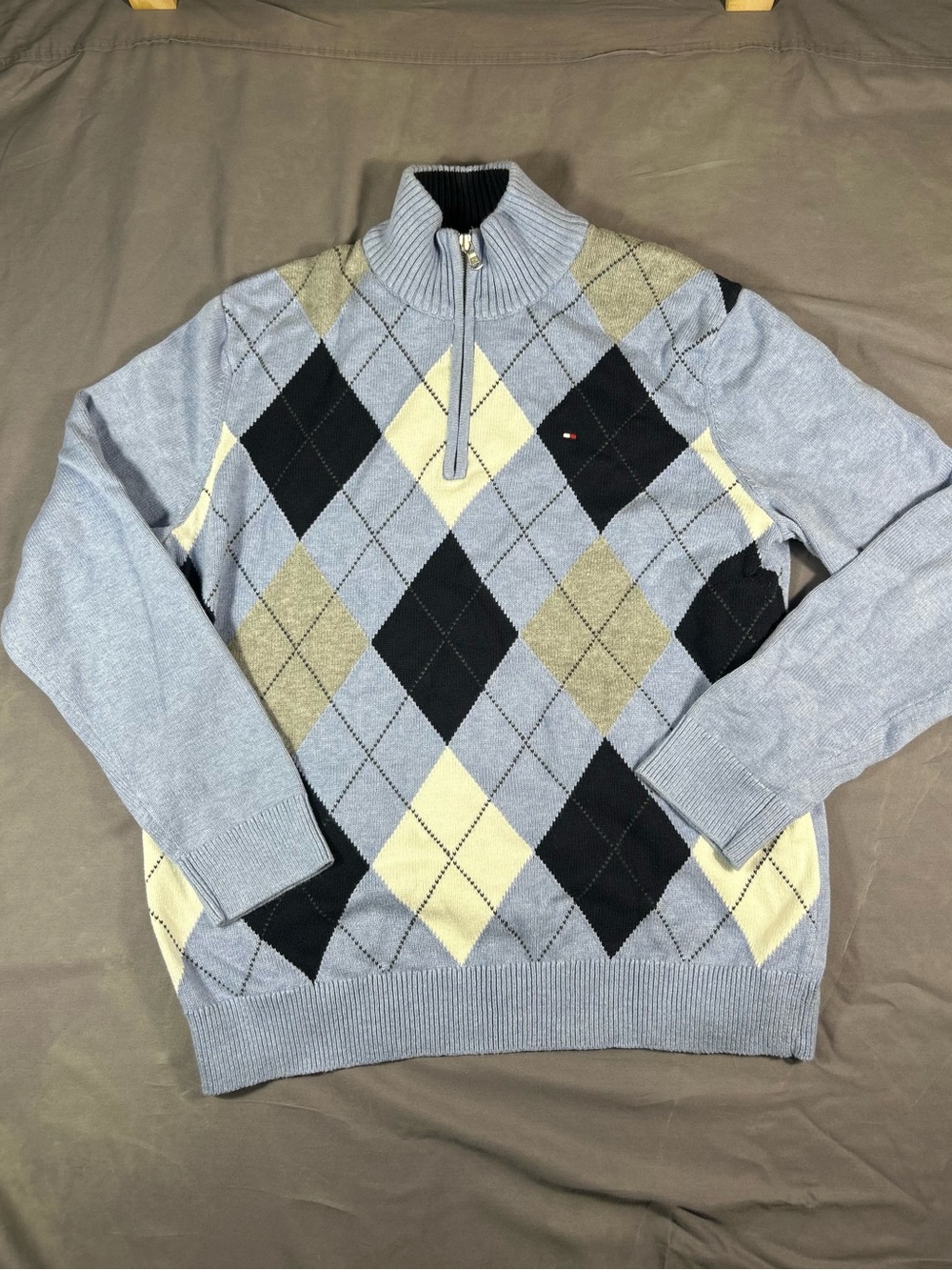 Men's Light Blue Argyle Half-Zip Sweater